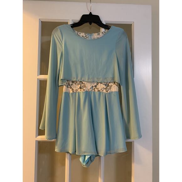 Altar'd State Pants - Altar’d State baby blue long sleeve lace middle romper classy womens XS